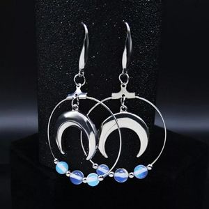 Opal Round Drop Crescent Moon Earrings